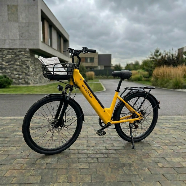 EVOBIKE Vivo N1 2026 &mdash; міський електровелосипед 600W, акумулятор 48V 13Ah, 26", LED-дисплей, кошик, жовтий N2 фото